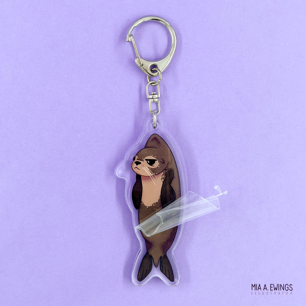 Sea Lion Grumpy Hanging Keychain