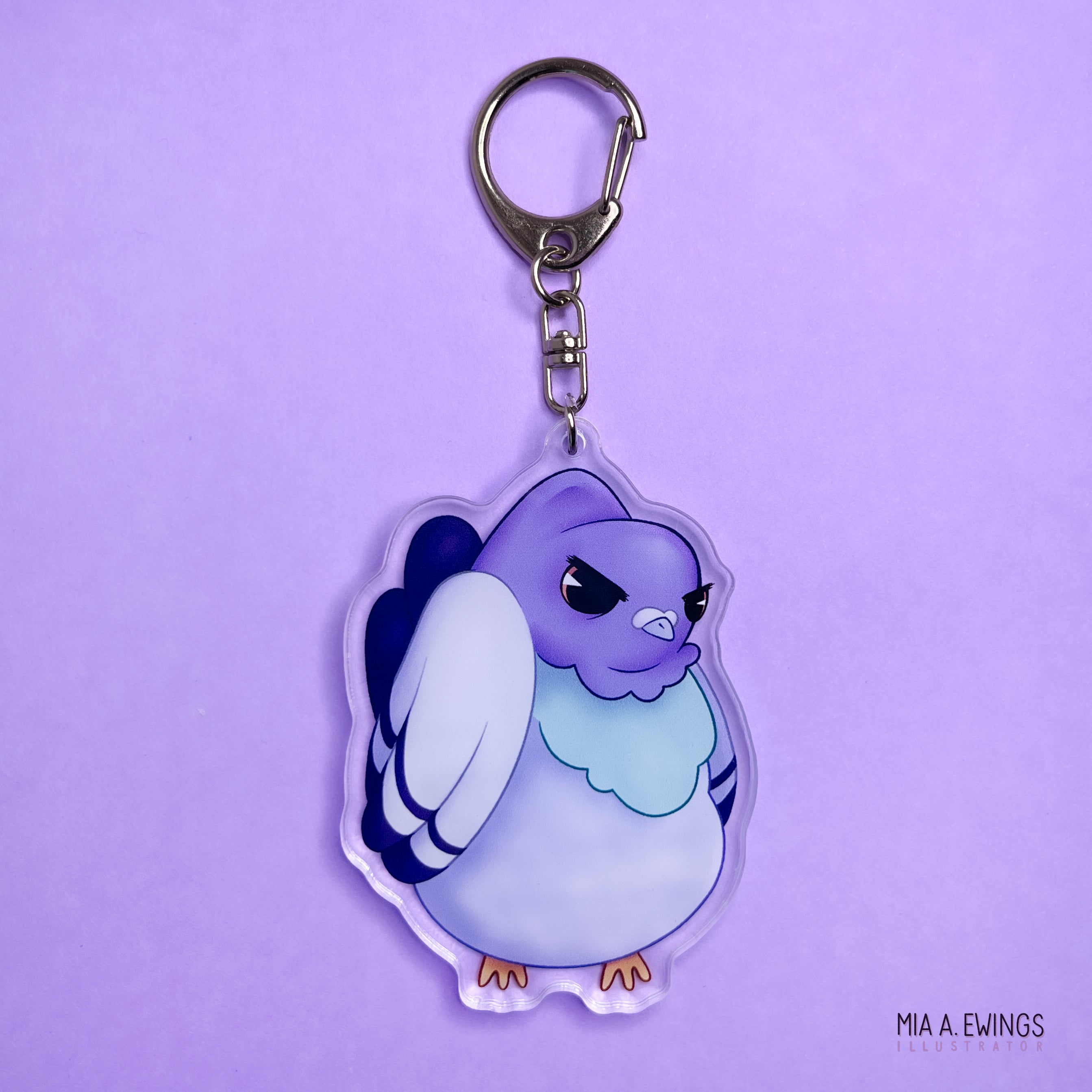 Pigeon Grumpy Hanging Keychain