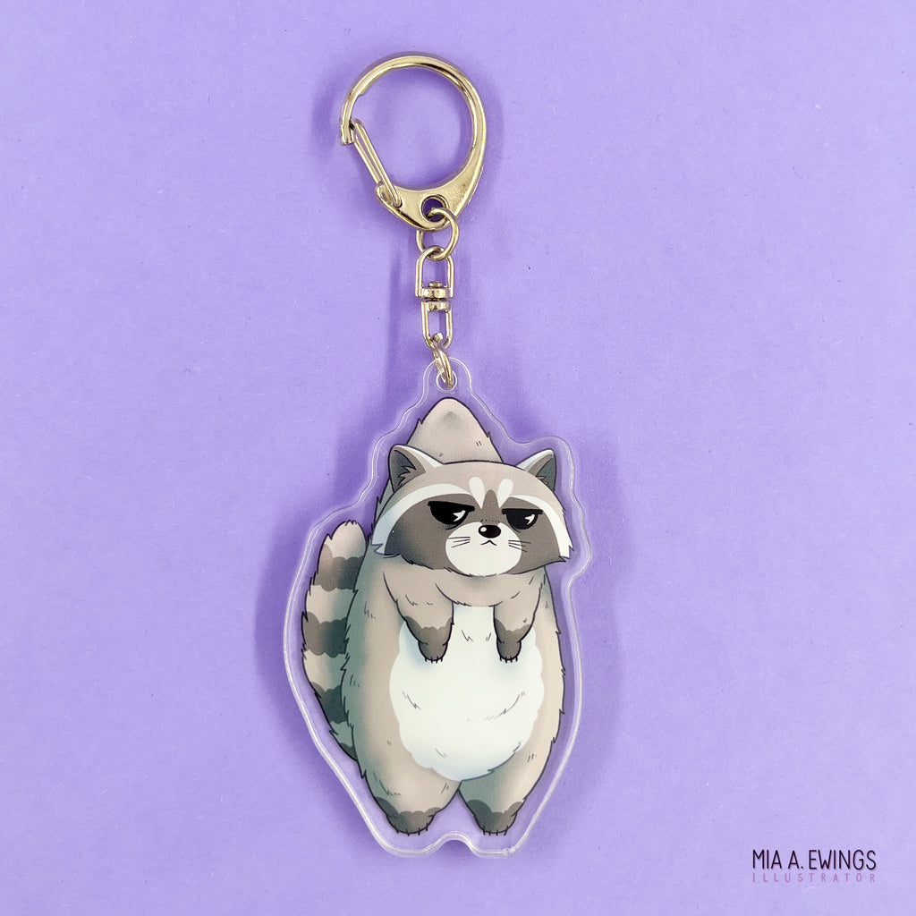 Raccoon Grumpy Hanging Keychain