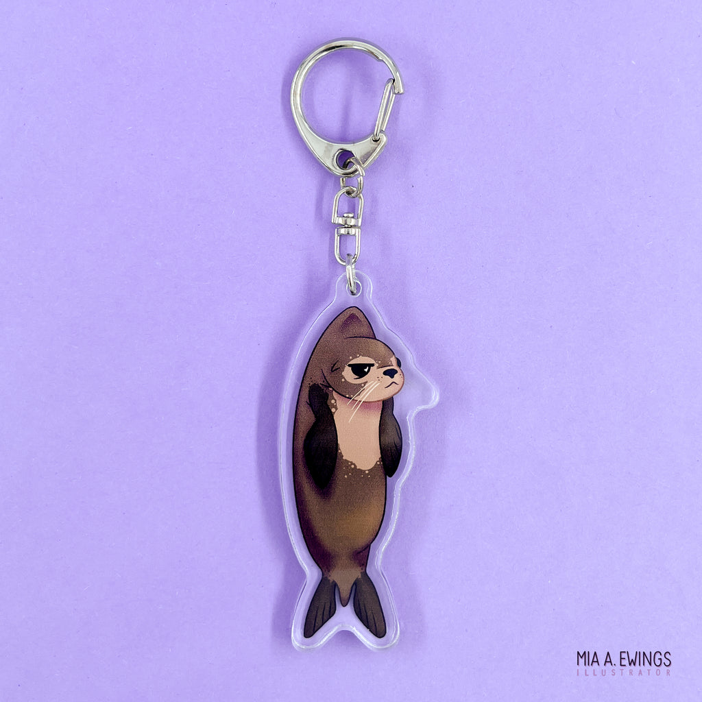 Sea Lion Grumpy Hanging Keychain
