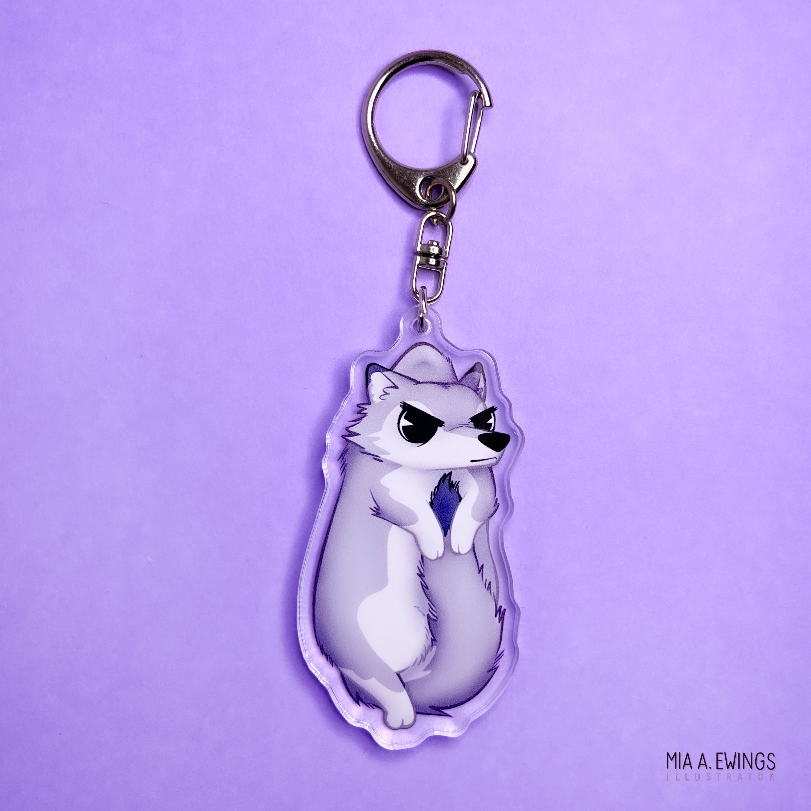 Wolf Grumpy Hanging Keychain