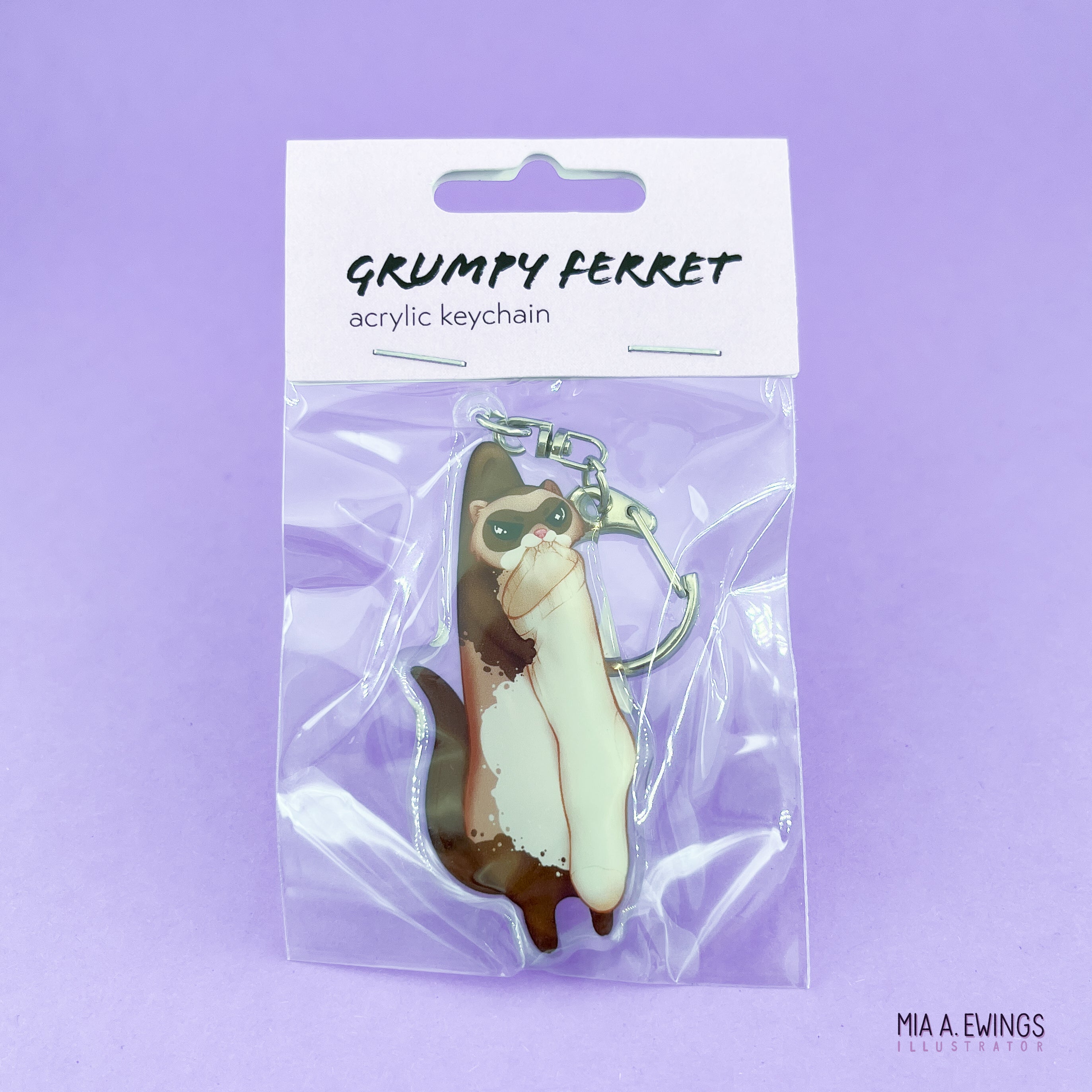 Ferret Grumpy Hanging Keychain