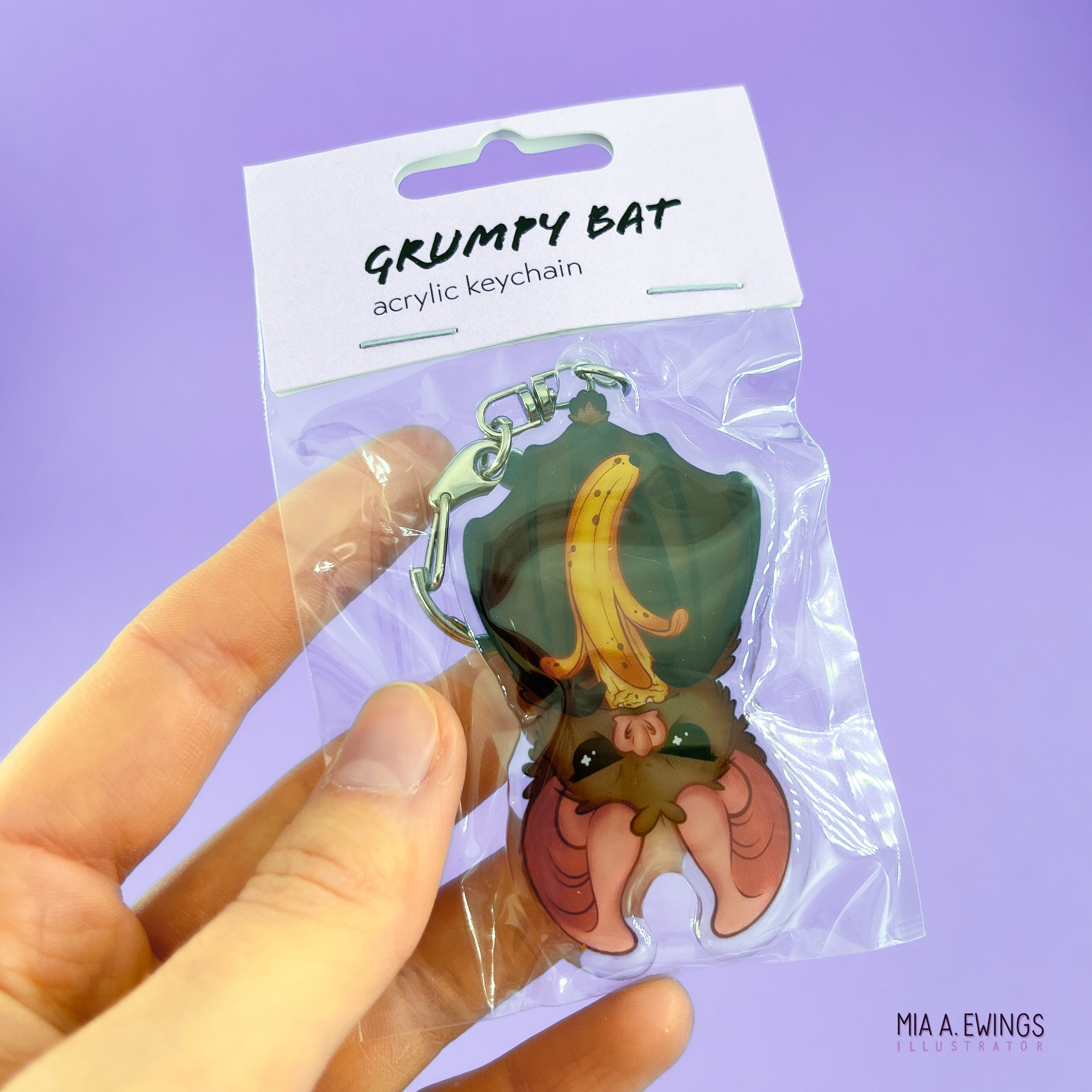 Bat Grumpy Hanging Keychain