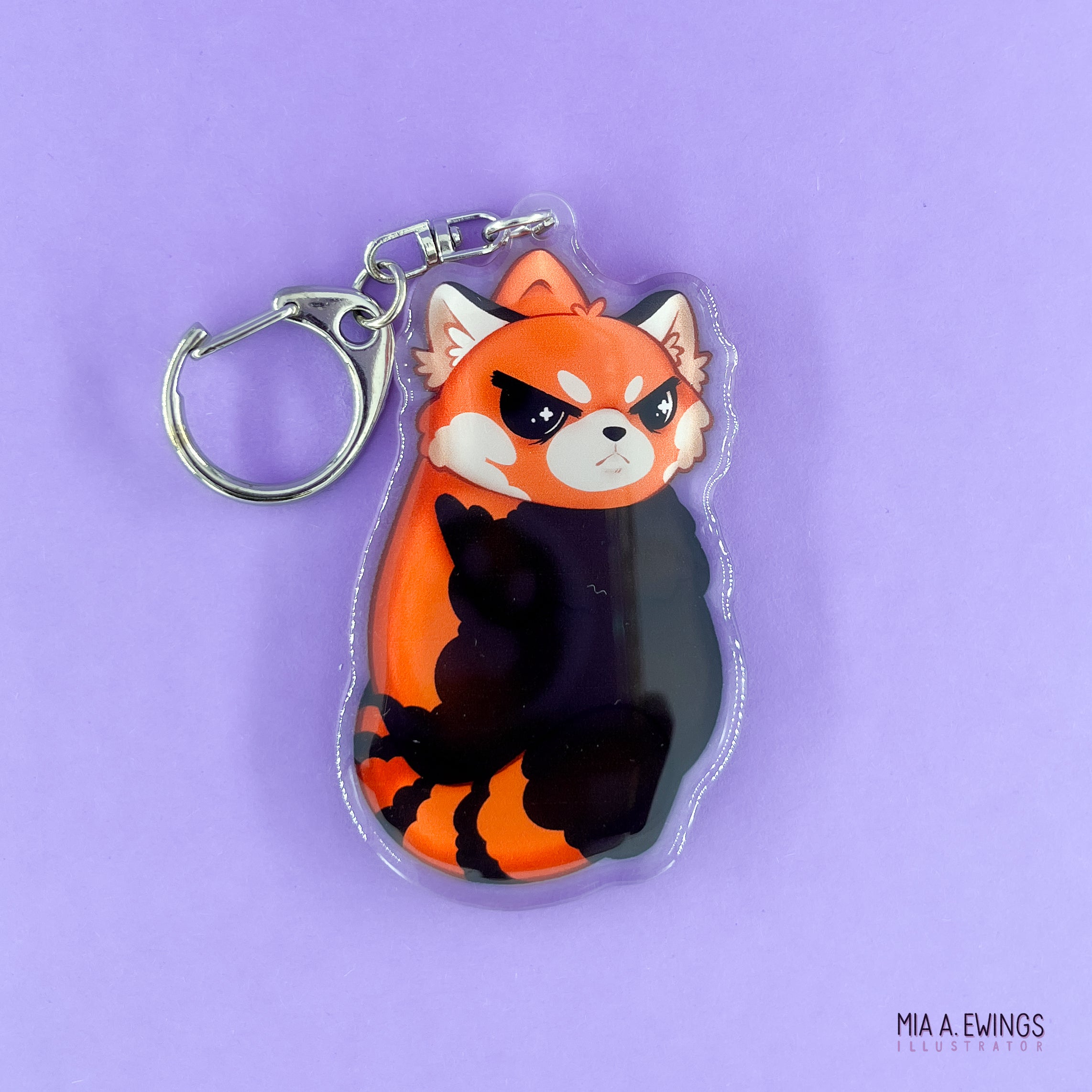 Red Panda Grumpy Hanging Keychain