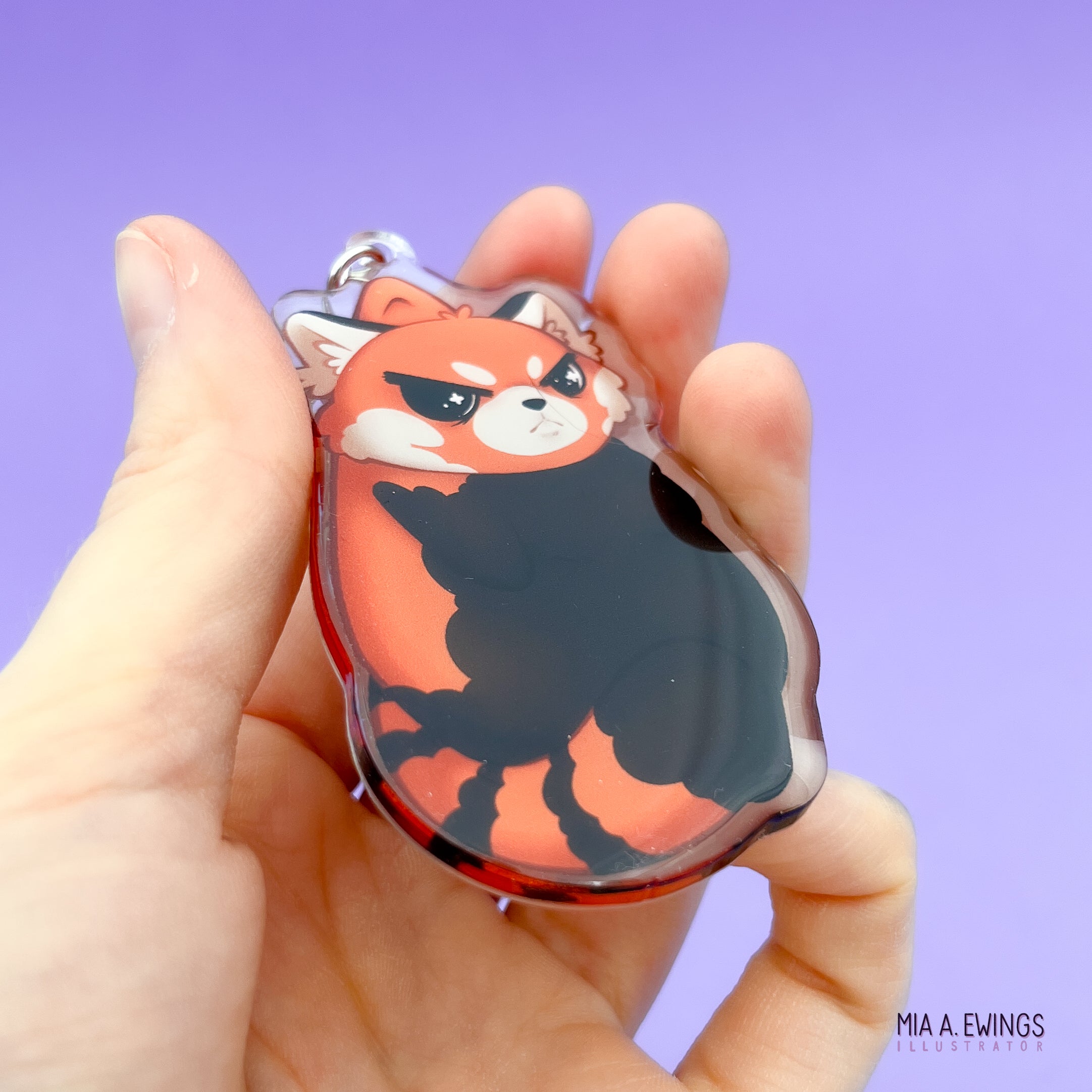 Red Panda Grumpy Hanging Keychain