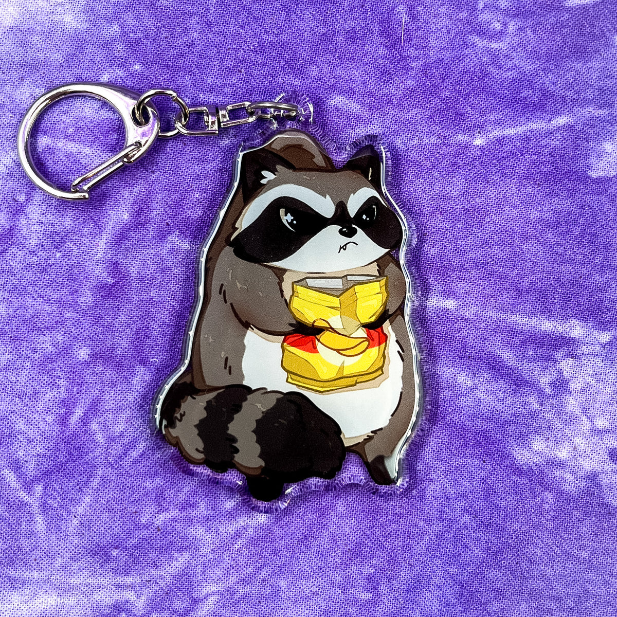 Raccoon Grumpy Hanging Keychain
