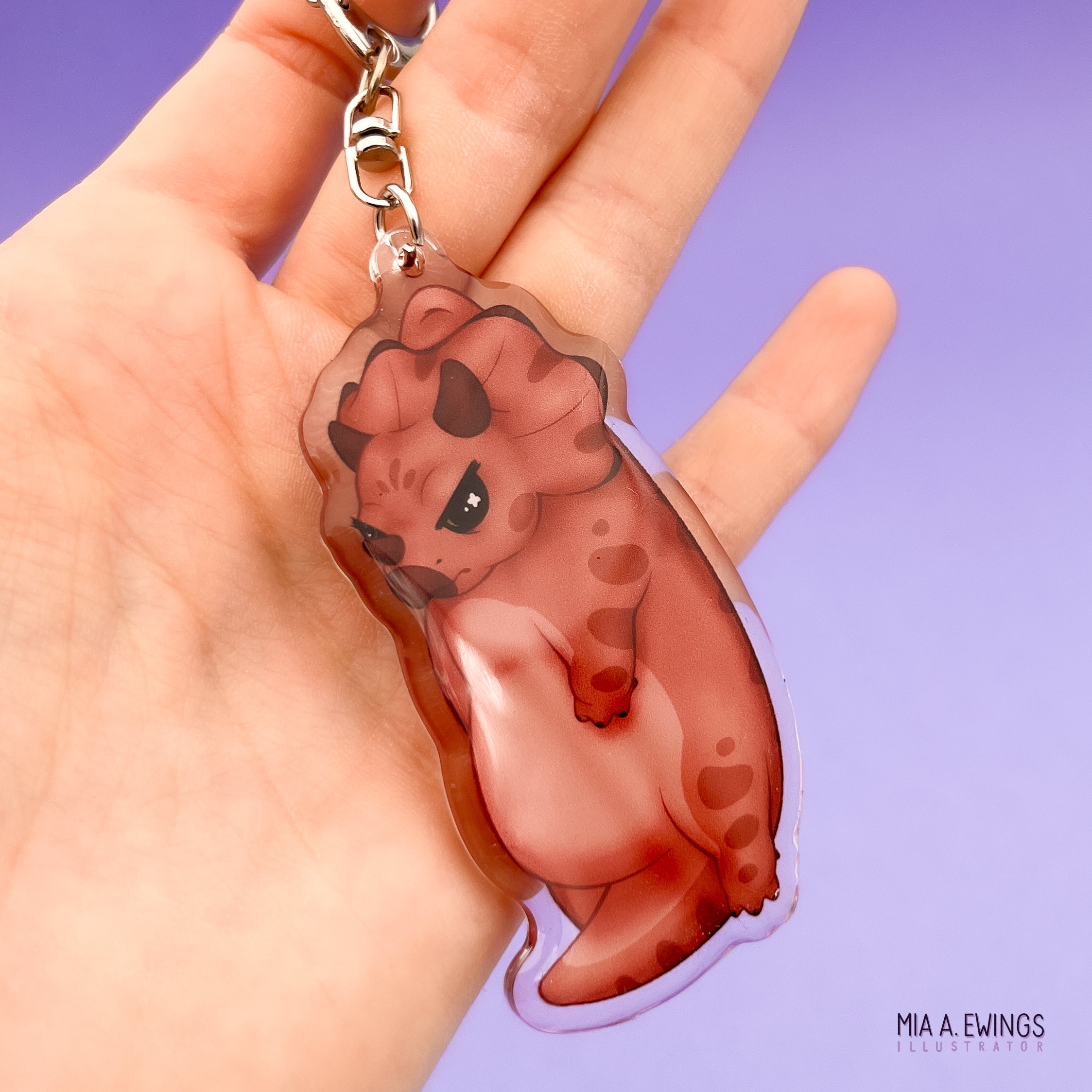 Triceratops Grumpy Hanging Keychain